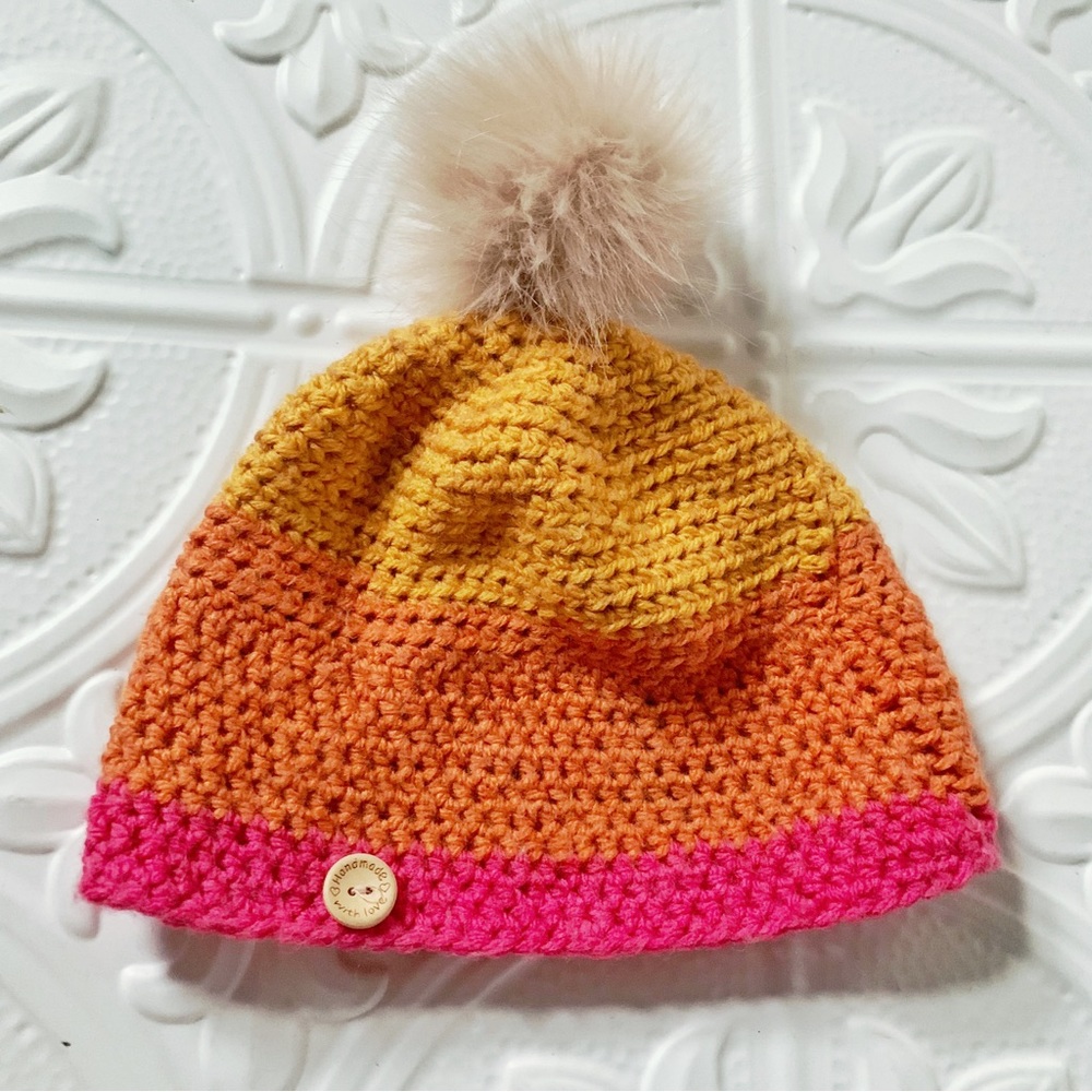 HANDMADE Ombré Crochet Pom Pom Beanie Winter Hat